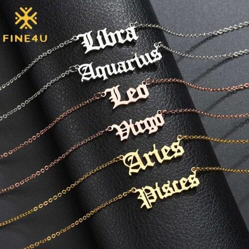 FINE4U Stainless Steel Zodiac Star Sign Constellation Horoscope Pendant Necklace Gift Idea for Men Women N01885