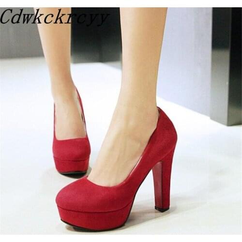 Autumn New pattern fashion Round head temperament Waterproof High-heeled Shoes gules blue black gray Suede marry Women Shoes