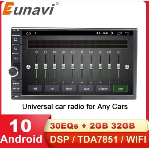 Eunavi Two 2 Din 7'' Universal Android 10 Car Multimedia Player Radio Stereo 2din GPS Navigation DSP TDA7851 4G USB WIFI No Dvd
