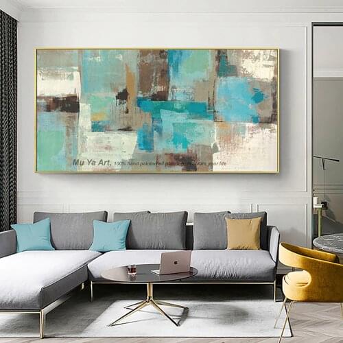 Vintage handmade artwork modern abstract pictures quadro decorativo canvas painting blue oversize wall painting living room