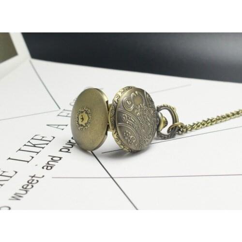 Vintage bronze antique shield pendant clock Necklace pocket watches children Gift watch
