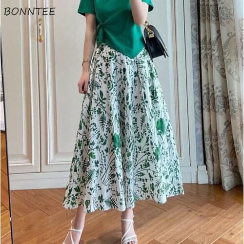 Skirts Women French Empire Floral New Summer Thin All-match Mid-calf Casual Y2k A-line Fashion Tender Elegant Mujer Maxi Leisure