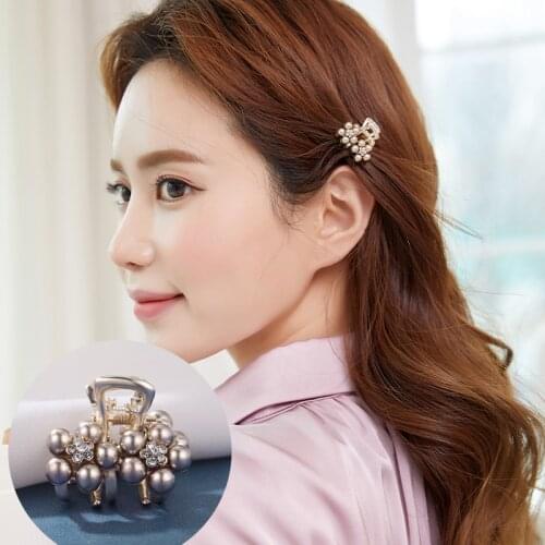 CHIMERA Pearls Double Flower Small Hair Claws Clip Crab Women Girls Metal Hairpin Crystal Mini Barrettes Golden Hair Accessories