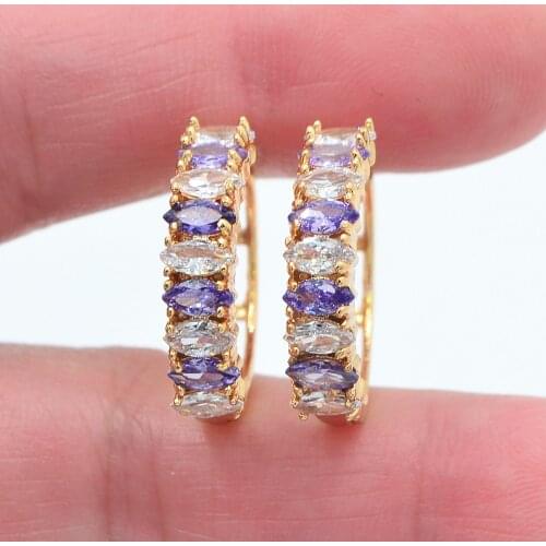Women Fashion Purple White Cubic Zirconia CZ Huggie Hoop Earrings Jewelry