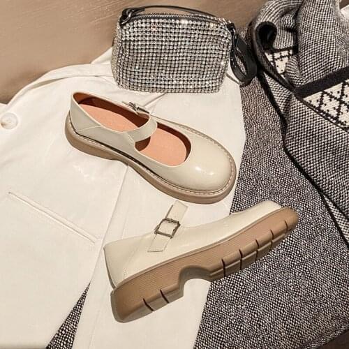 Retro British style Mary Jane jock womens shoes 2021 new solid color thick soles round head shoes with a word