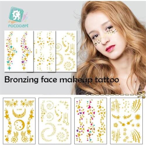 Star Moon Gold Bronzing Face Body Art Water Transfer Waterproof Temporary Tattoo Sticker For Women Makeup Party Fake Tattoos