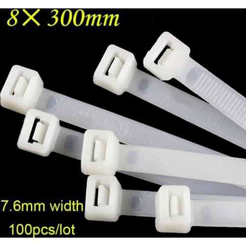 100Pcs/pack 8*300mm high quality width 7.6mm Black/White National Standard Self-locking Plastic Nylon Cable Ties,Wire Zip Tie