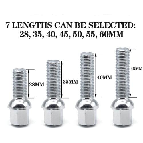 10/20 piece 28/35/40/45/50/55/60mm lengthen Steel Wheel Bolts M14 x 1.5mm WHEEL NUTS SEAT SUIT FOR VW Volkswagen