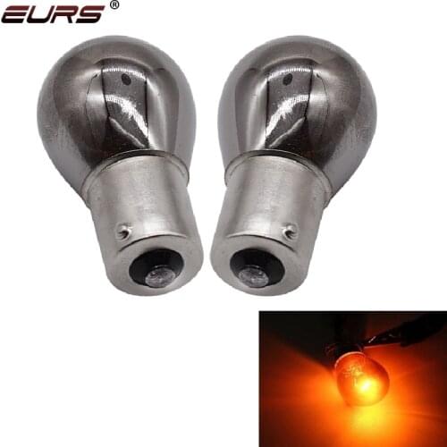 2Pcs BA15S 1156 581 bau15s PY21W Chrome Silver Amber Rear Indicator Bulbs Turn Signal Tail Brake Light 12V Parking Light Bulbs