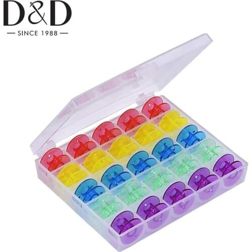 25pcs Sewing Machine Bobbins Spools Plastic Transparent Bobbin with Storage Cases Sewing Needlework Craft Tool