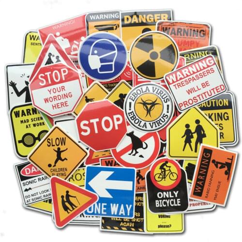 50 PCS Warning Stickers Danger Banning Signs Reminder Waterproof Decals Sticker Pack to DIY Laptop Luggage Motorcycle Snowboard