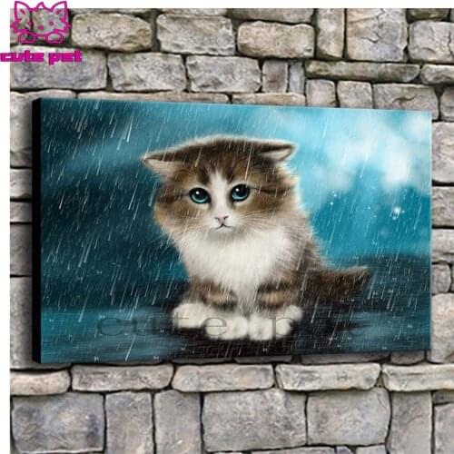 5d mosaic Diamond PaintingAbstract art, kitten in the rain diamond Embroidery full square&round Diamond cross stitch home decor
