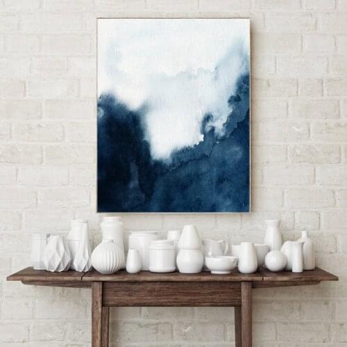 Watercolor Indigo Blue Abstract Painting Modern Minimalist Wall Art Canvas Prints Nordic Poster Living Room Bedroom Home Decor