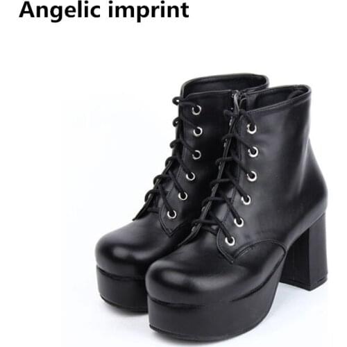 Angelic imprint mori girl Women punk motorcycle ankle boots lady lolita Boots woman high trifle heels pumps platform shoes 33-47