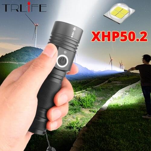 Most Power LED Flashlight Ultra Bright xhp50.2 LED Torch USB Rechargeable Flash light Zoomable LED Flashlights use 18650 Battery
