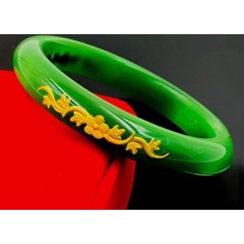 Natural cats eye bangle for women with glod plum blossom green jade bangles jadeite jade bracelets jade jewelry