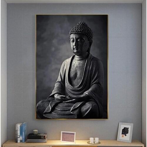 Black Meditating Buddha Statue Wall Art Canvas Prints Canvas Art Paintings on The Wall Buddhism Pictures for Home Decor