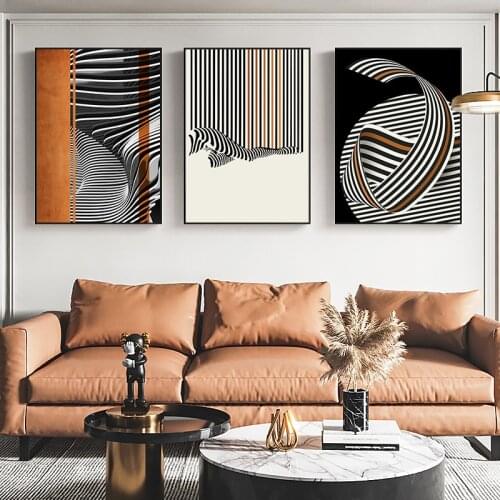 Black White Line Canvas Orange Big Poster Nordic Decoration Picture Wall Art Print Painting Minimalist Scandinavian Home Decor
