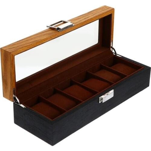 6 Slots Retro Wood Watch Display Box Organizer Black Top Watch Wooden Case Fashion Watch Storage Packing Gift Boxes Jewelry Case