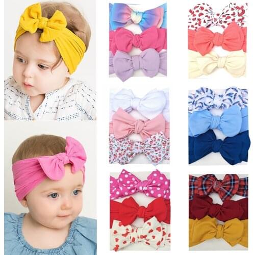 Baby Floral Print Headband Turban Bows Elastic Bandage Newborn Hair Band Kids Children Fashion Headwear Set Hair Accessories