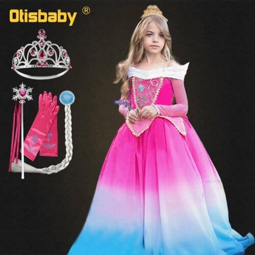 Halloween Child Princess Sleeping Beauty Fairies Costume Aurora Dress Kids Gradient Color Evening Dresses Girls Turtleneck Dress