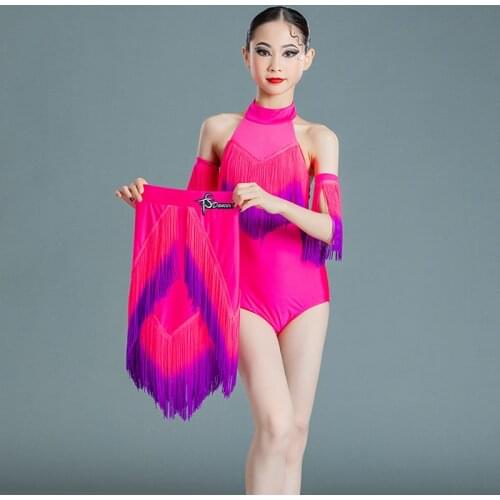 ChildrenS Latin Dance Dress For Girls Latin Competition Costumes Sleeveless Gradual Fringed Dress Performance Outfits DN9715