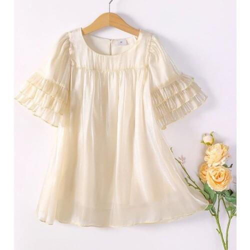 Girls' Dresses Korean Version Of The New Solid Color Childrens Birthday Princess Dress Short-Sleeved Mesh Childrens Dress