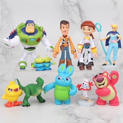 Disney 2019 10pcs/set 3-9cm Toy Story 4 Buzz Lightyear Woody Jessie Lotso Bullseye Horse PVC Action Figure Cartoon Dolls Toys