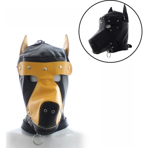 PU Leather Head Hood Bondage Dog Head Hood,BDSM Mask with Removable Muzzle Blindfold,Fetish Fantasy Sex Slave Role Play