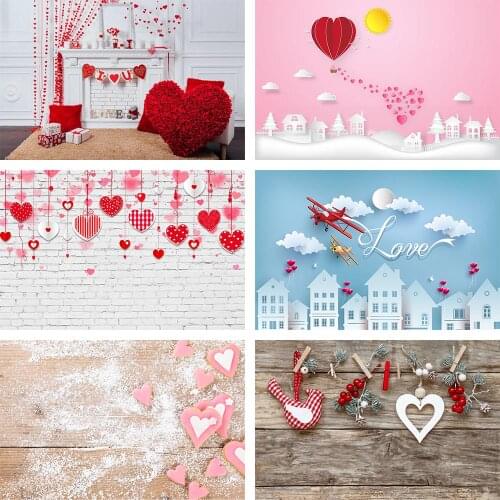 Mehofond Photography Background Valentines Day Red Hearts White Brick Wall Birthday Party Newborn Portrait Photo Studio Backdrop