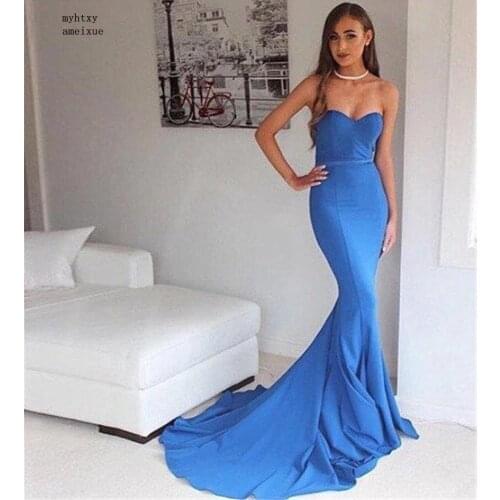 China Sweetheart Sleeveless Sexy floor Length Court Train Mermaid Satin Evening Dresses Mermaid Cheap Braidsmaid Dresses