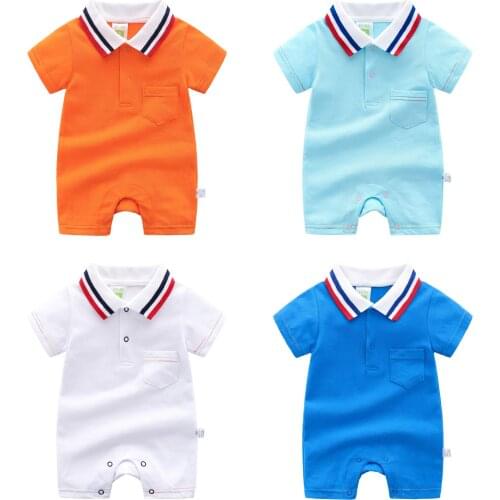 New Born Baby Summer Short Sleeved Rompers Brand Cotton Climbing Clothes Infant Baby Cute Gentleman Jumpsuit One Piece Outfit