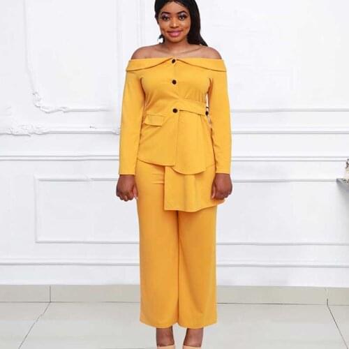 2 Piece Sets African Clohtes For Women New Arrival Spring Summer Slash Neck Top And Pants Suit Dashiki Plus Size Africa Clothing