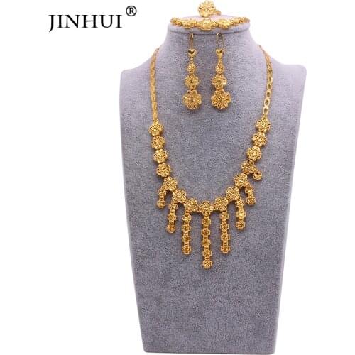 Jewelry sets Dubai 24K gold plated necklace earrings Bracelet ring African jewellery bridal wedding party gifts set for women