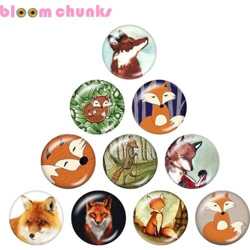 Fox Animal 12mm/18mm/20mm/25mm Round glass cabochon flat back Making snap button jewelry S2738