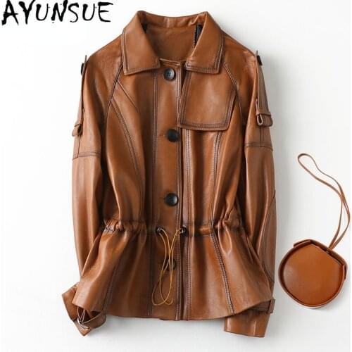 AYUNSUE Elegant 100% Genuine Leather Jacket Women Spring Autumn 2021 Casual Short Sheepskin Coats Female Jaqueta Feminina Gxy494