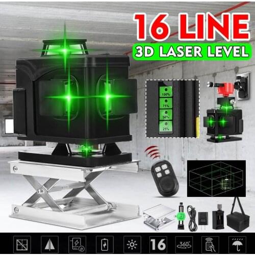 16 Green Lines Laser Level+Remote Controller 3D Self-Leveling 360 Horizontal And Vertical Cross Outdoor Powerful Laser Beam Line