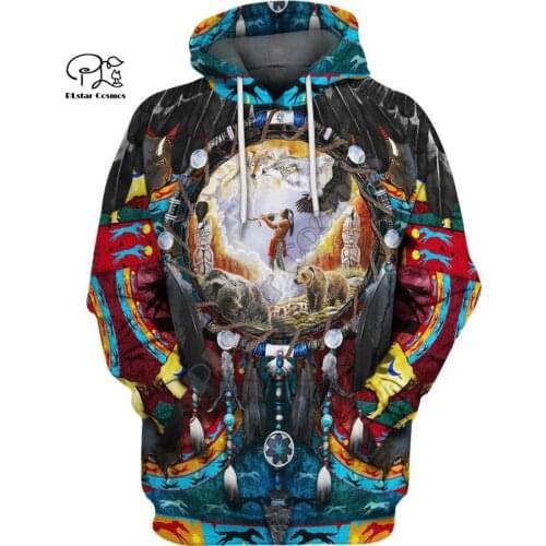PLstar Cosmos Black Native Indian Lakota Skull 3D Hoodie Tee Men Women Fashion Hooded Sweatshirt Long Sleeve Pullover Style-12