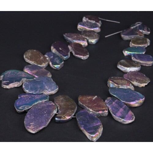 Approx26PCS/strand Top Drilled Rainbow Blue Titanium Raw Agates Slab Slice Beads,Gems Stone Nugget Pendants Jewelry Making