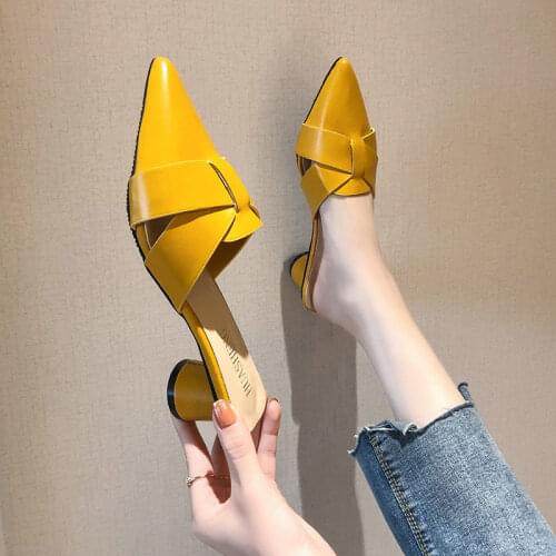 2020 New Summer Half Toe Cap Sandals Womens Queen Air Heel Pointed Toe Small Heel High Heels Womens Thick Heel Sandals