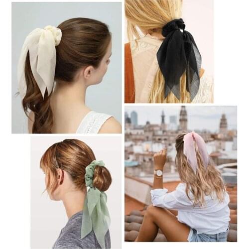 Solid Ribbon Elastic Hair Bands Headwear Scrunchies Fashion Women Ponytail Holder Streamer Gum Ties Hair Ornaments Accessories
