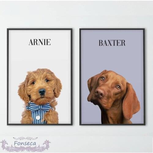 Personalized Pet Dog Photo Name Picture Wall Art Custom Pet Portrait Canvas Painting Modern Prints Poster for Bedroom Decor