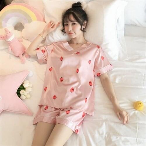 Ladies Home Service 2-Piece Pajamas Pajamas Women Summer Thin Section V-Neck Imitation Silk Ice Silk Short-Sleeved Sleepwear