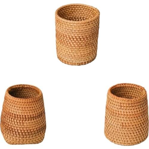 Handwoven Rattan Chopstick Spoon Organizer Bucket Knife Fork Tableware Box Multifunctional Desktop Vine Manual Storage Basket