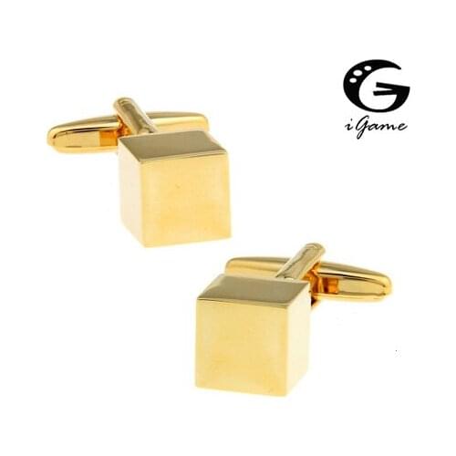 IGame Men Gift Golden Cuff Links Gold-color Cube Design Brass Material Free Shipping