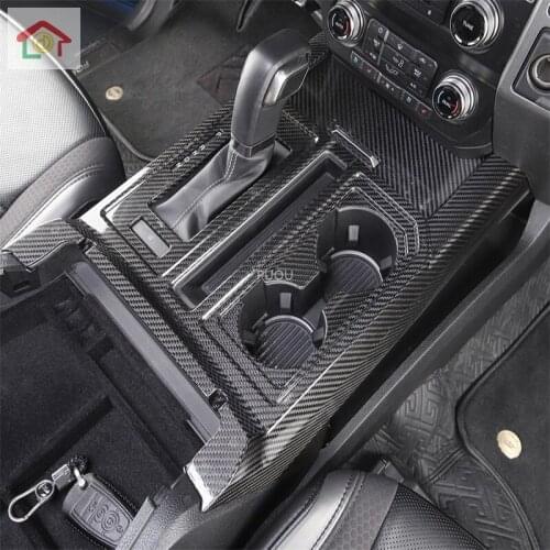 ABS Carbon Fiber Gear Shift Cup Holder Panel Overlay Cover Trim For Ford F150 F-150 Raptor 2017-2019 LHD Car-Styling Accessories