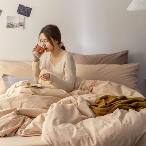 Pure Color Simple Nordic Style Cotton Four-Piece Cotton Quilt Cover Bed Sheet Fitted Sheet Student Dormitory Three-Piece Set