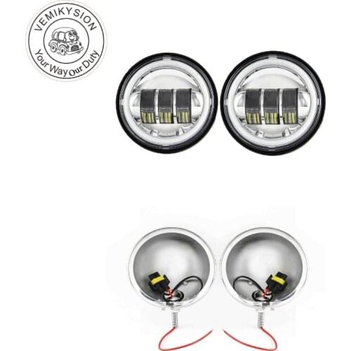 2PCS 30W 4 1/2 inch Motorcycle LED Fog Passing Lamp and 4.5 inch Housing Bucket for 4.5Inch Fog Light Softail Road King Trike