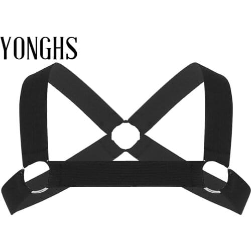 Harness Mens X-Shape Back Elastic Shoulder Chest Muscle Harness Belt with Metal O-rings Fancy Club Party Costume Strap Accessory