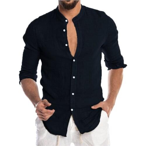 Shirts 2021 men Summer Gothic Long sleeve Cardigan Solid Work Office Camicias Brief Single Breasted Blouses Street Crew Neck Top